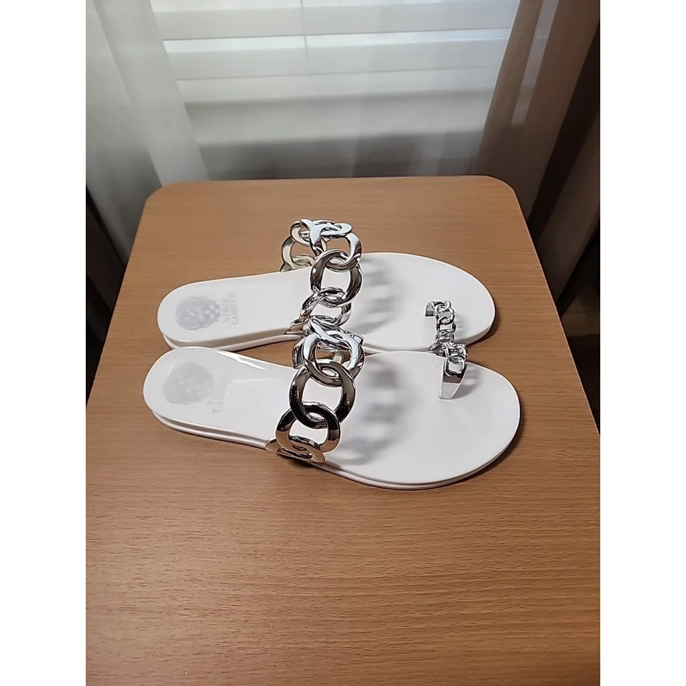 New Vince Camuto Women Emagenta Chain Toe Loop Jelly Sandal 9 M - White Silver - Picture 6 of 15